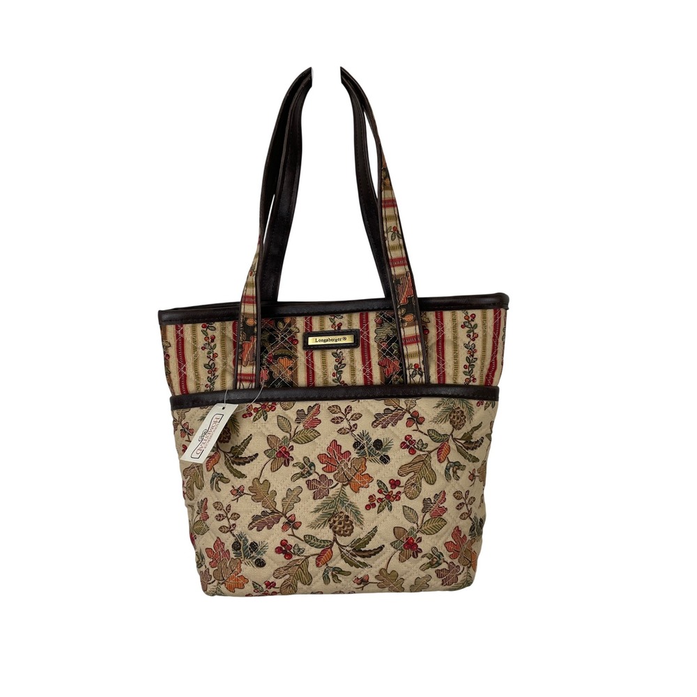 Longaberger Homestead Quilted Tote Bag Autumn Botanical Pinecone Fall Leaves NEW
